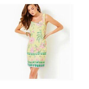 Lilly Pulitzer Del Rey Stretch Shift Dress Finch Yellow sz Large HTF